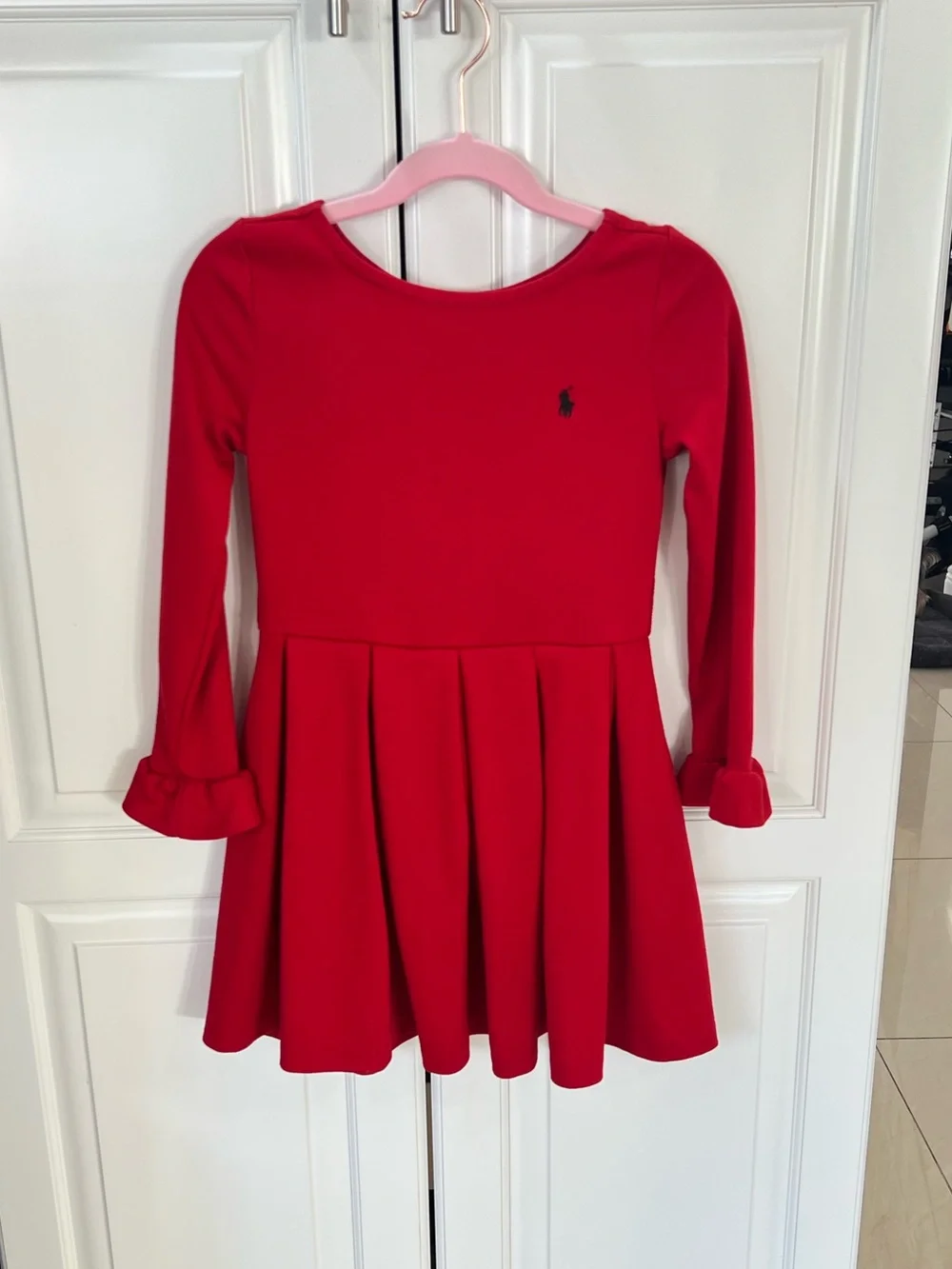 Polo Ralph Lauren Girls Red Long Sleeve Pleated Dress size 6